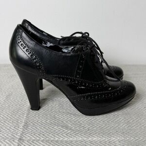 Bongo Oxford Heels Womens 6.5 Black Lace Up Platform Pumps Y2K Dark Academia